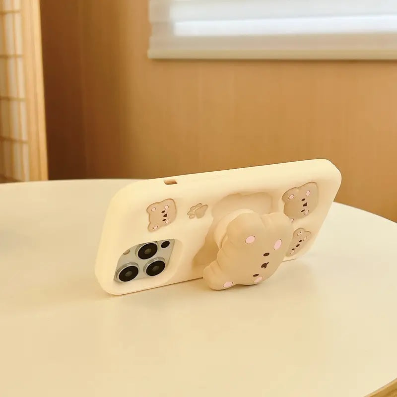 Teddy Bear 3D Cartoon Cute Cotton Candy Back Case with Holder